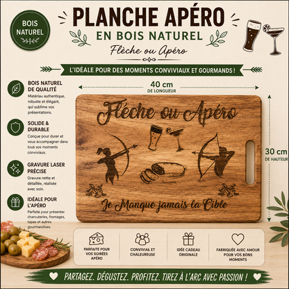 🏹 Engraved Wooden Board - "Archery & Apéro" Collection