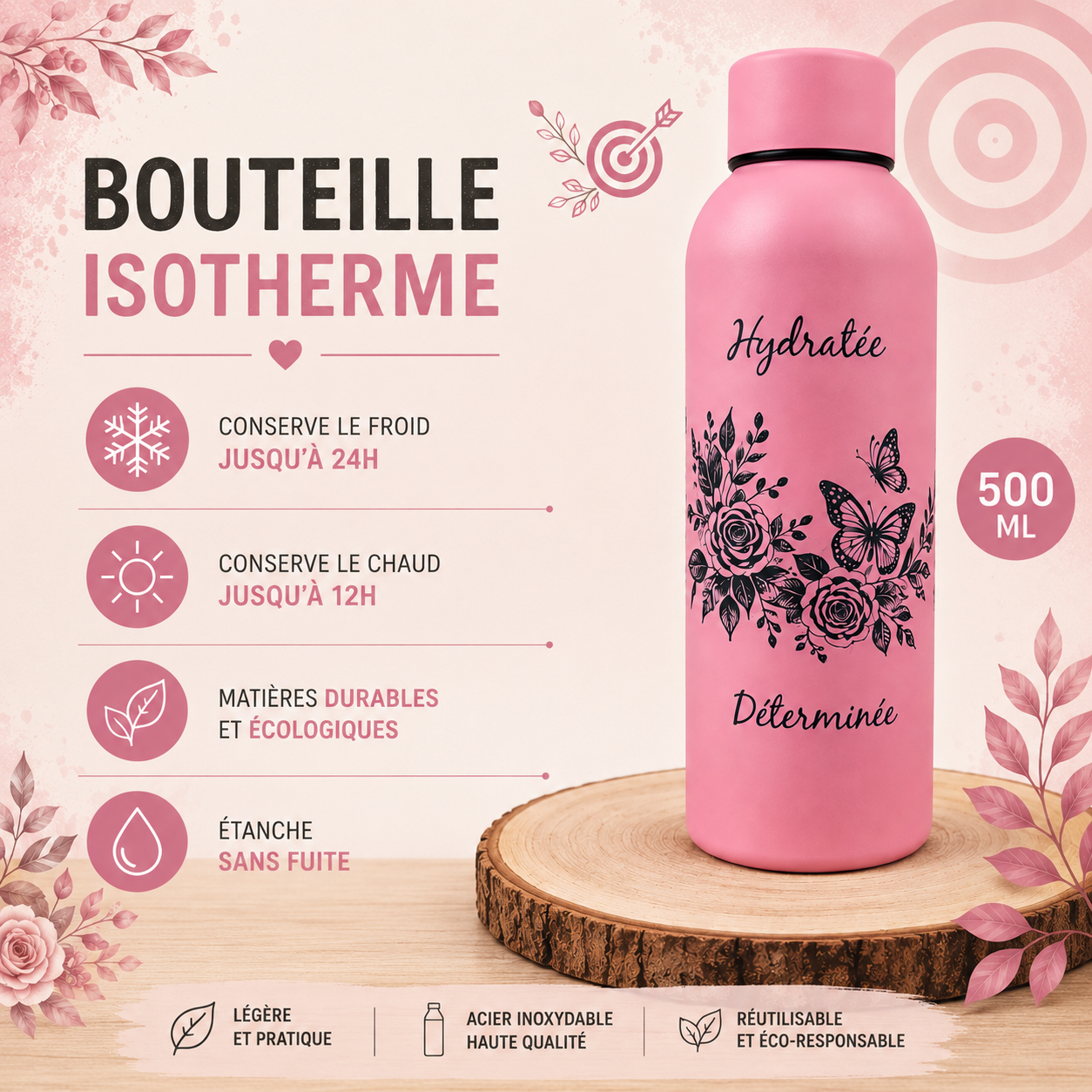 🌸 Pink Gourd with Floral & Butterfly Motifs – Inspiration & Hydration 🌸