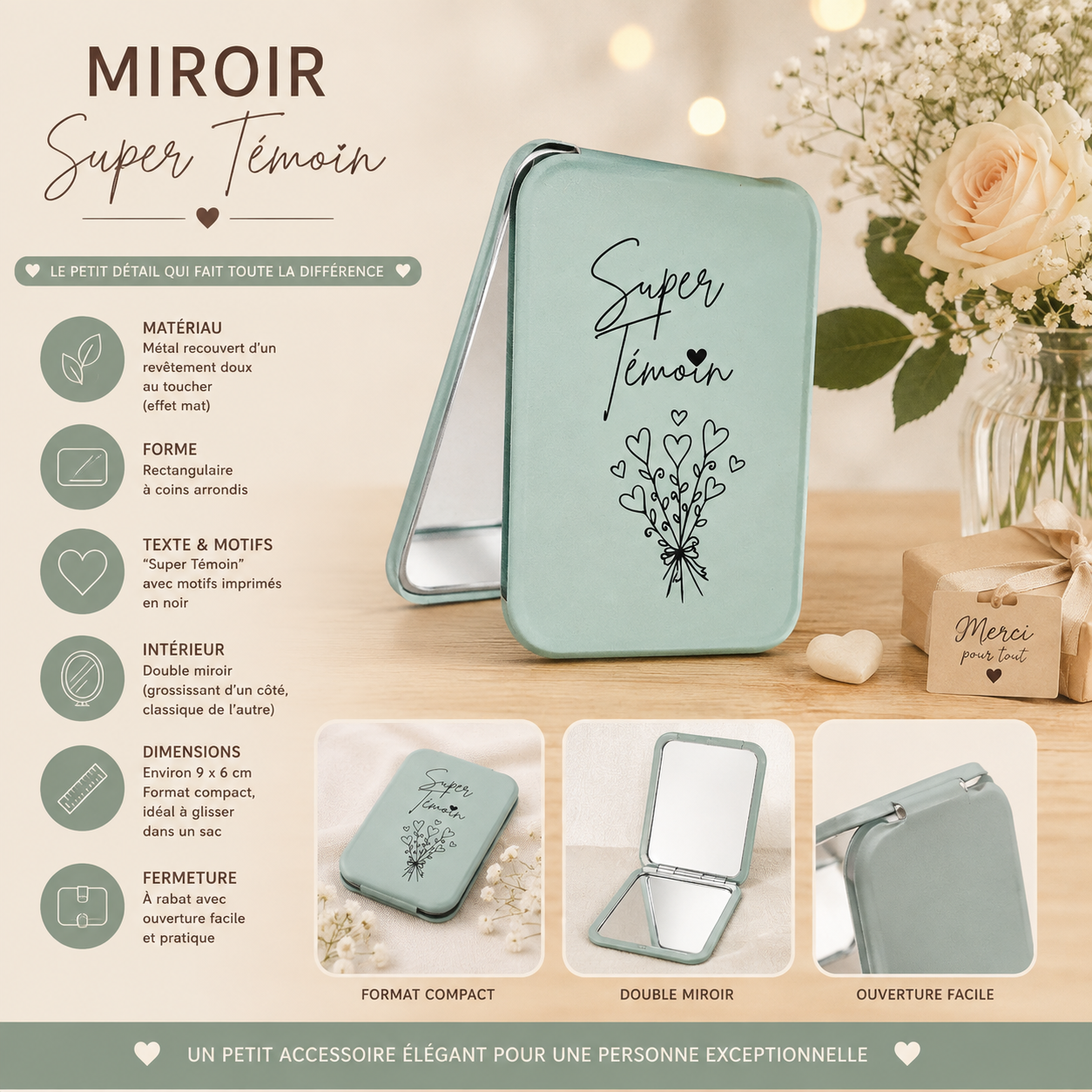 💄 Personalized Pocket Mirror – "Super Bridesmaid"