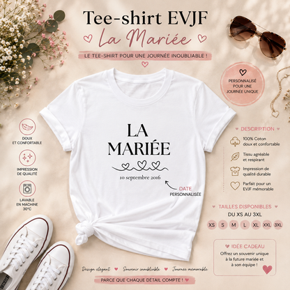 👰‍♀️ T-shirt La Mariée Personnalisé – Avec Date | EVJF & Mariage