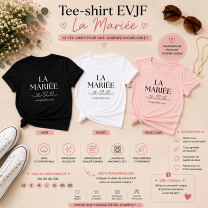 👰‍♀️ T-shirt La Mariée Personnalisé – Avec Date | EVJF & Mariage