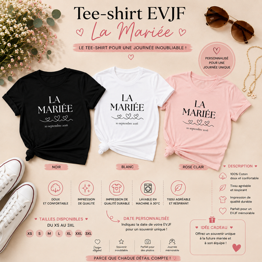 👰‍♀️ Personalized Bride T-shirt – With Date | Bachelorette & Wedding