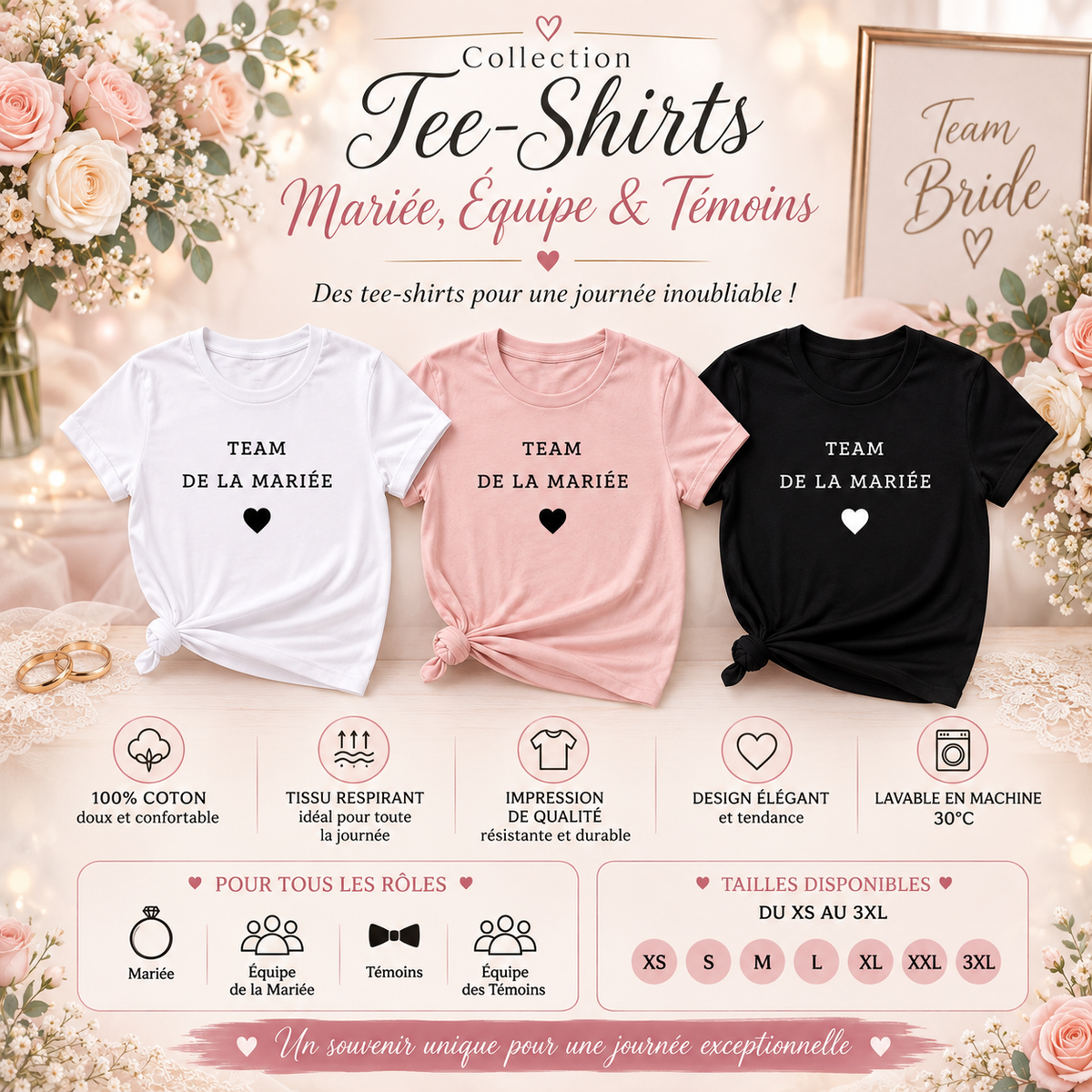 👯‍♀️ T-shirt Team de la Mariée – Version Chic & Minimaliste | EVJF