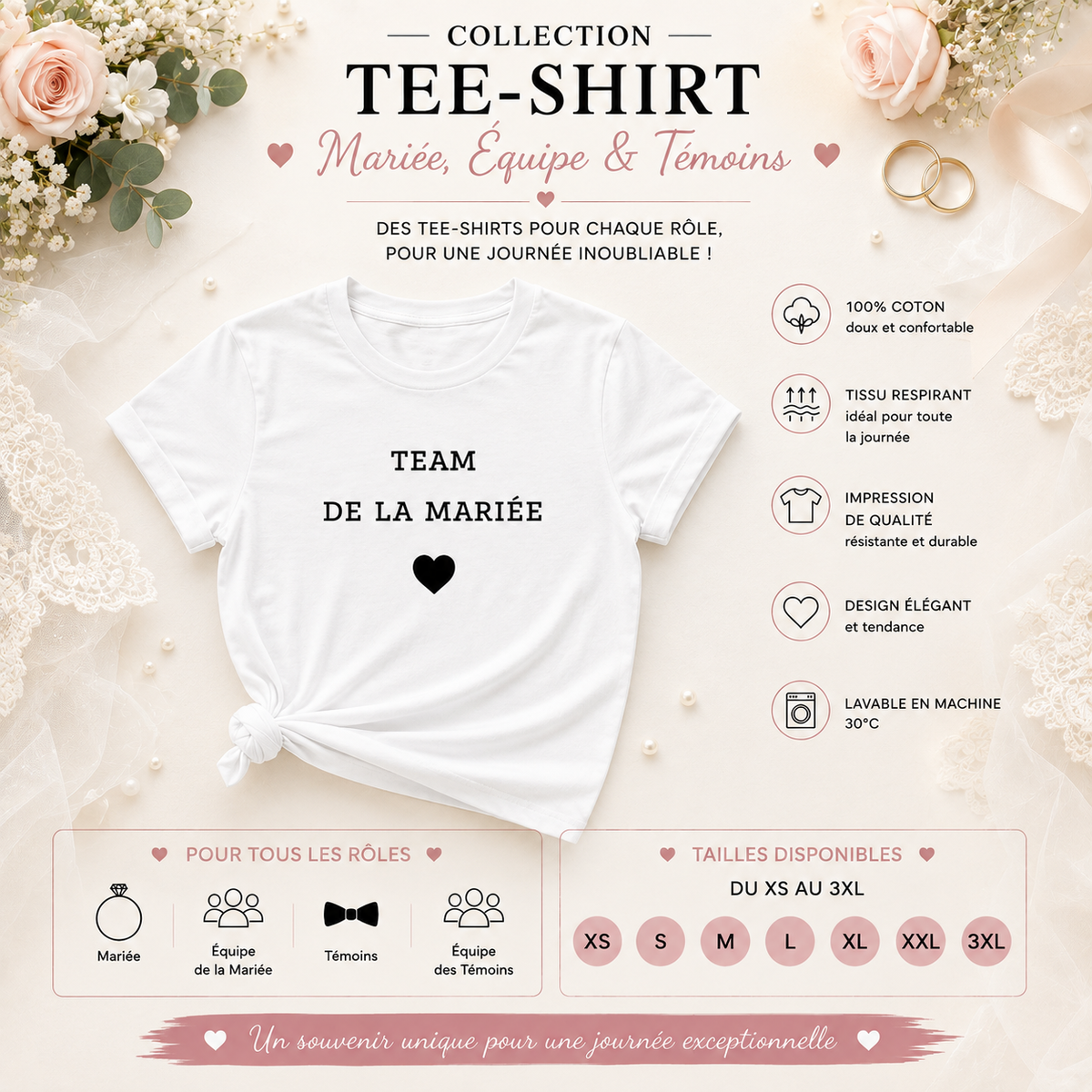 👯‍♀️ T-shirt Team de la Mariée – Version Chic & Minimaliste | EVJF