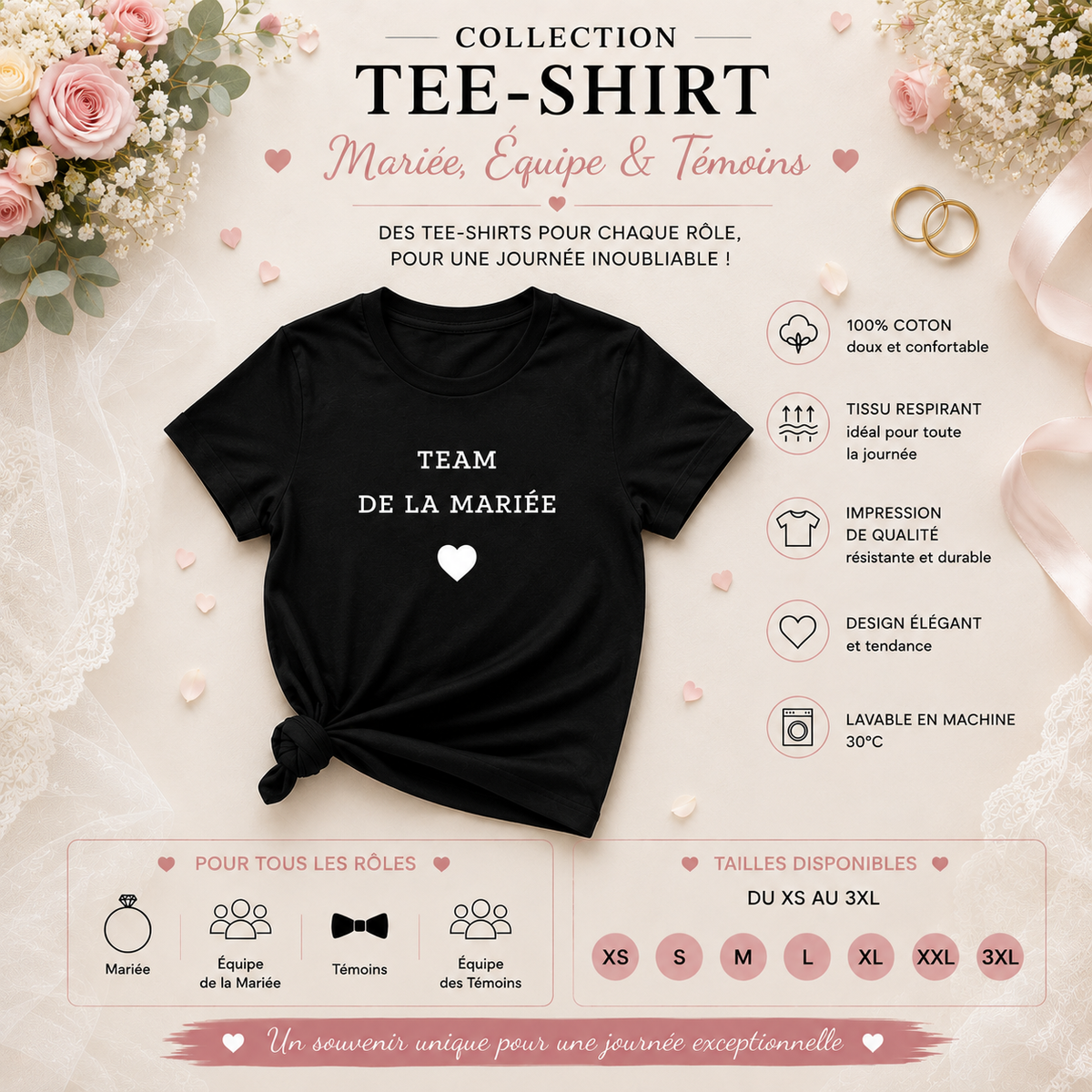 👯‍♀️ T-shirt Team de la Mariée – Version Chic & Minimaliste | EVJF