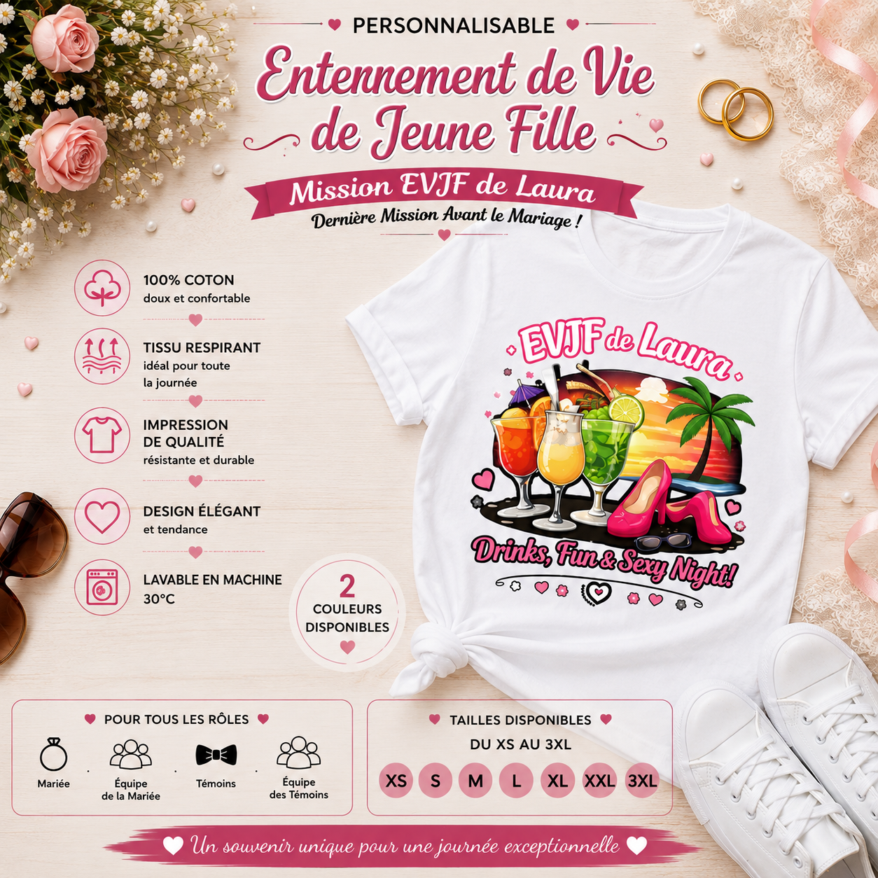 🌴 Custom Bachelorette T-shirt – Drinks, Fun & Sexy Night