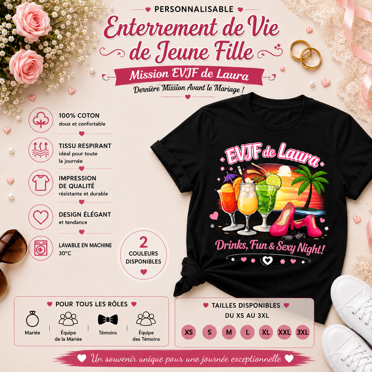 🌴 Custom Bachelorette T-shirt – Drinks, Fun & Sexy Night