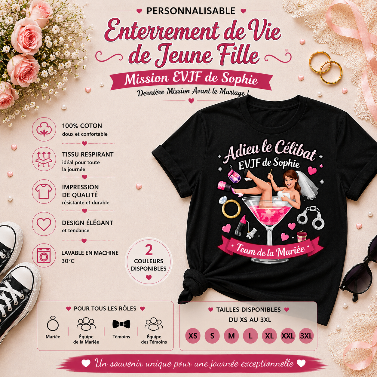 💄 Personalized Bachelorette Party T-shirt – Farewell to Single Life | Bride's Squad