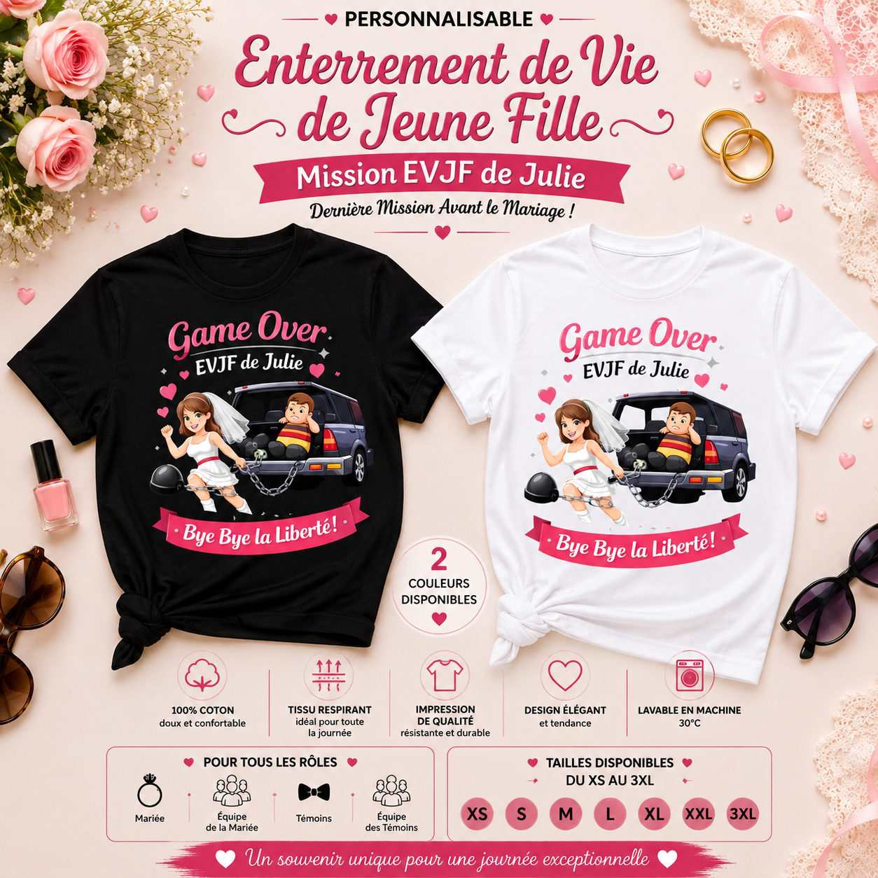 🎉 Personalized Bachelorette T-shirt – Game Over | Bye Bye Freedom!