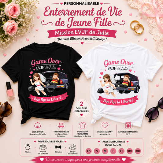 🎉 Personalized Bachelorette T-shirt – Game Over | Bye Bye Freedom!