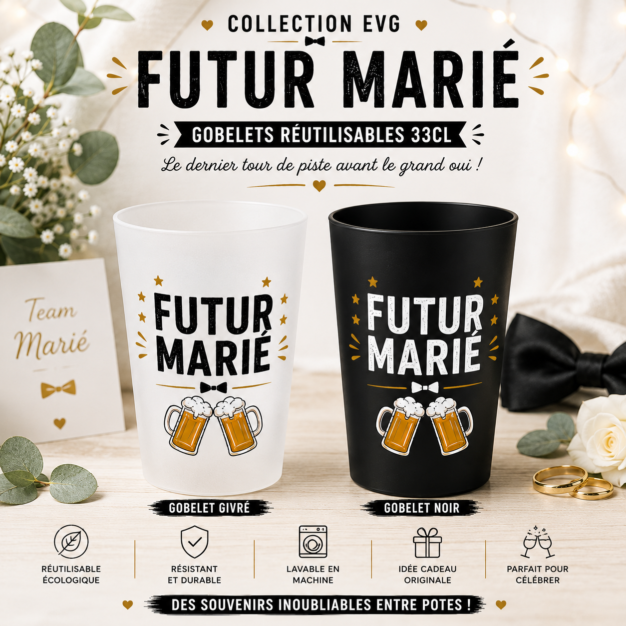 Gobelet EVG personnalisé – Futur Marié – 33 cl
