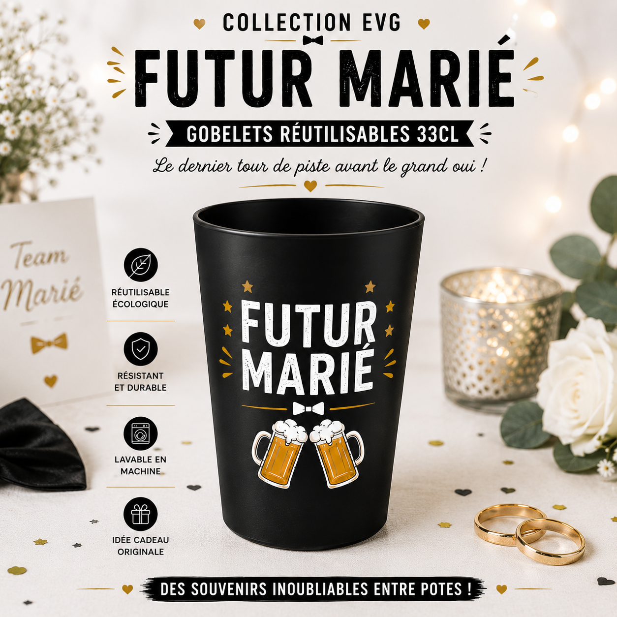 Gobelet EVG personnalisé – Futur Marié – 33 cl