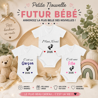 👶 Body Bébé Personnalisé - Annonce Naissance 2026/2027