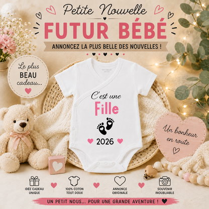 👶 Body Bébé Personnalisé - Annonce Naissance 2026/2027