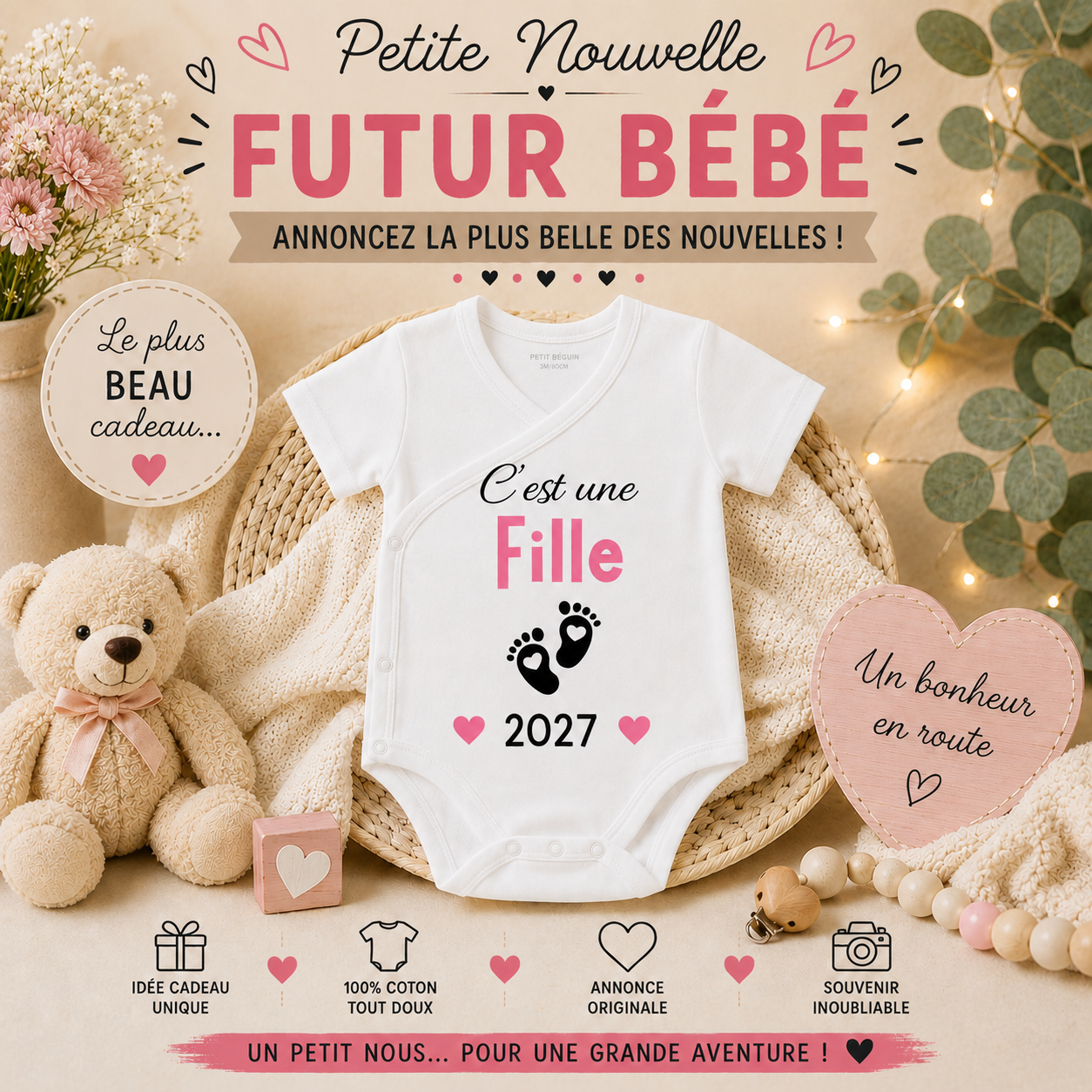 👶 Personalized Baby Bodysuit - Birth Announcement 2026/2027