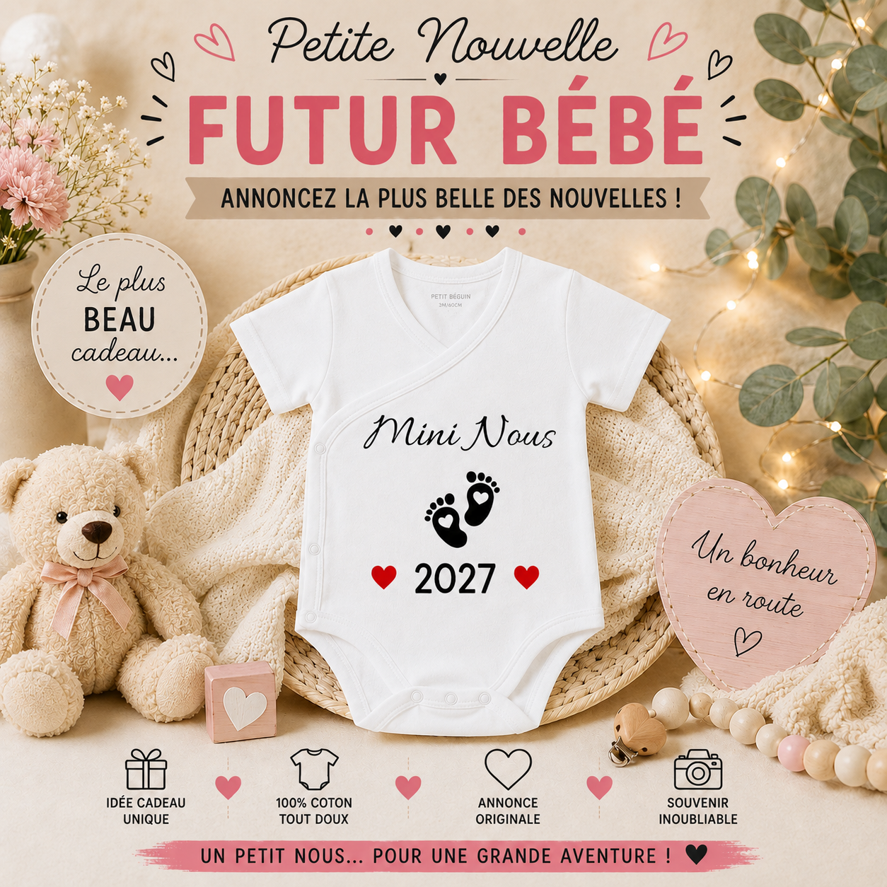 👶 Personalized Baby Bodysuit - Birth Announcement 2026/2027