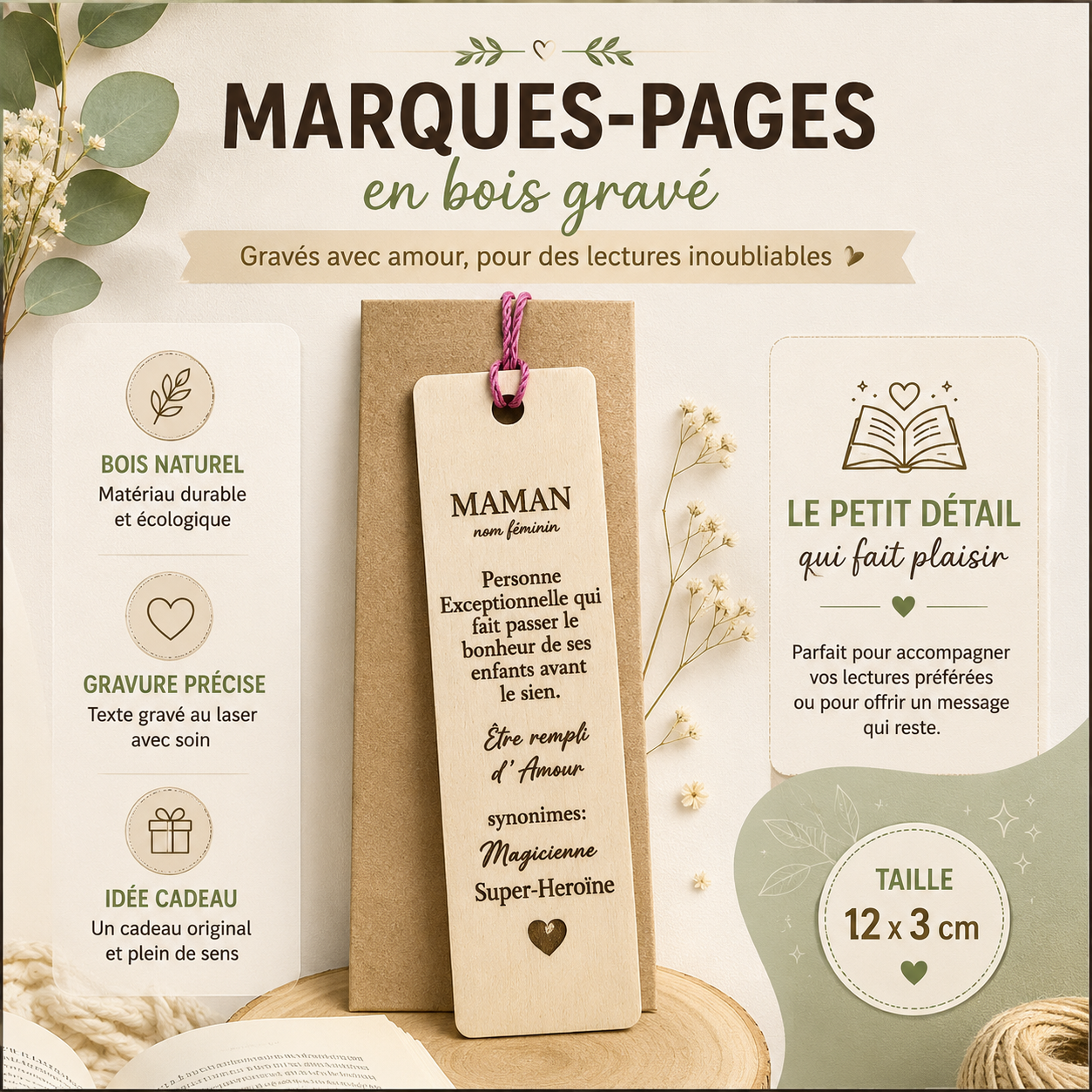 Engraved Wooden Bookmark