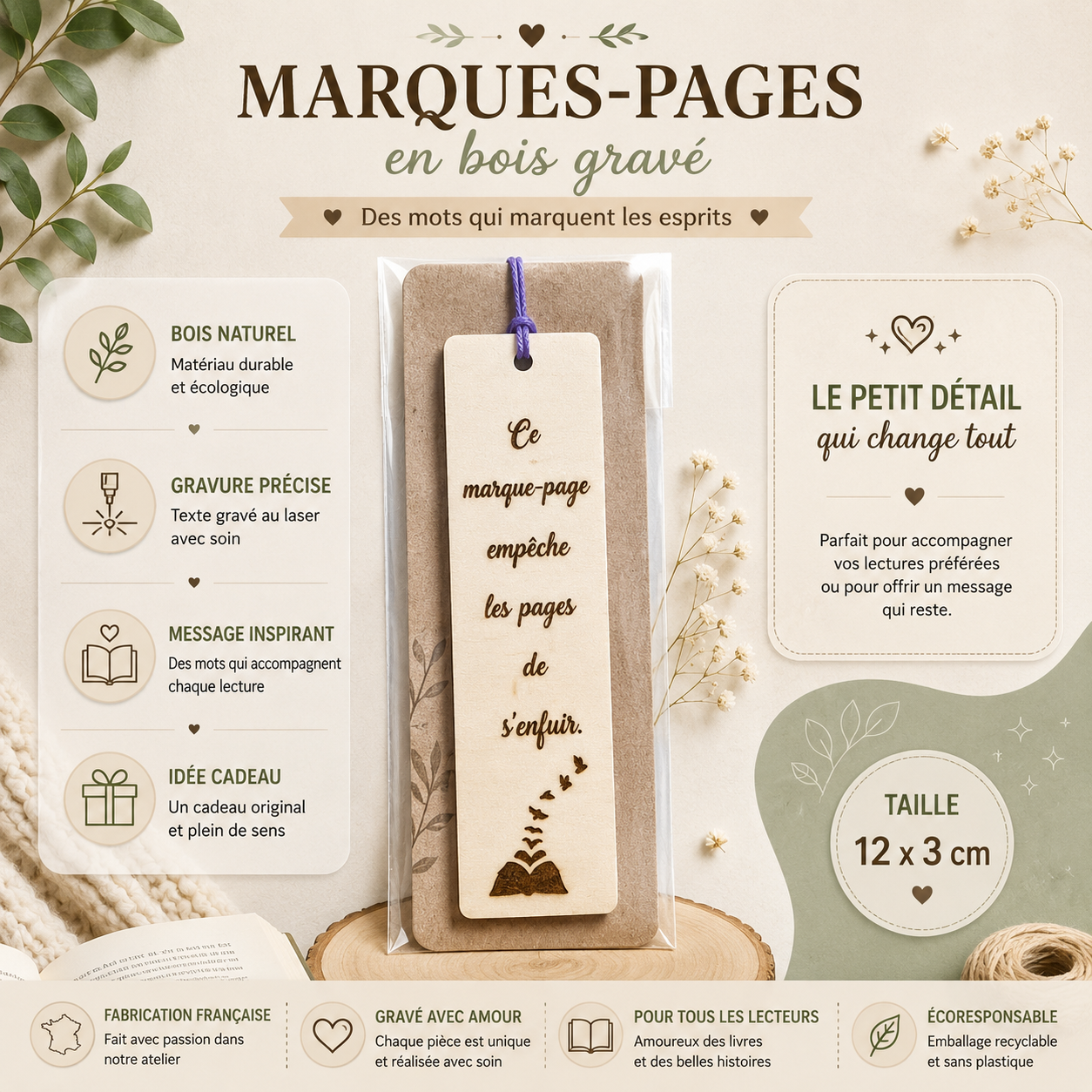 Engraved Wooden Bookmark