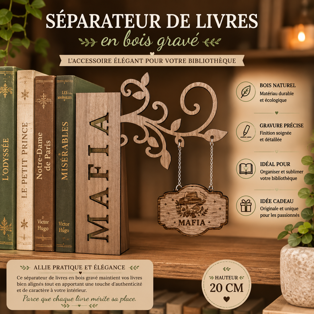 Engraved wooden bookmark