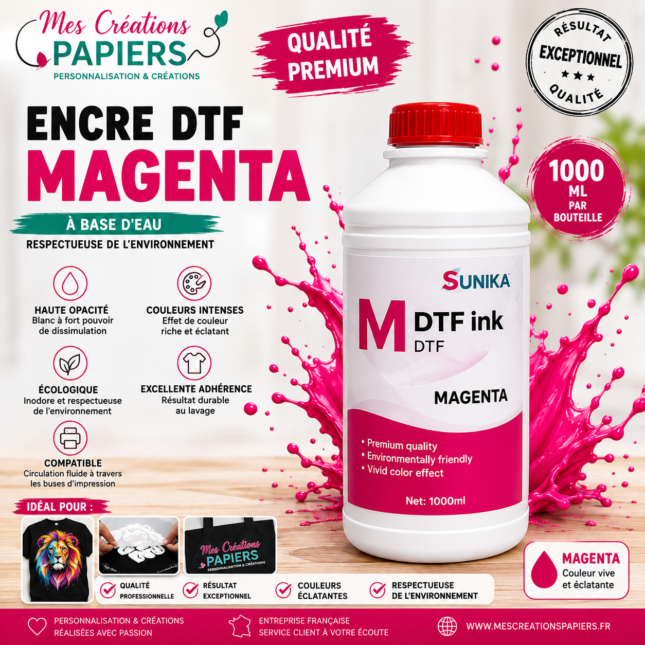 Encre DTF Premium 1000 ml – C/M/Y/W/BK