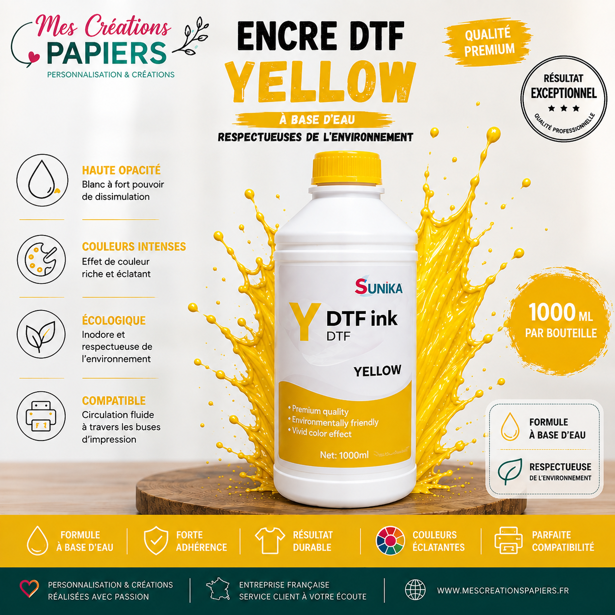 Encre DTF Premium 1000 ml – C/M/Y/W/BK