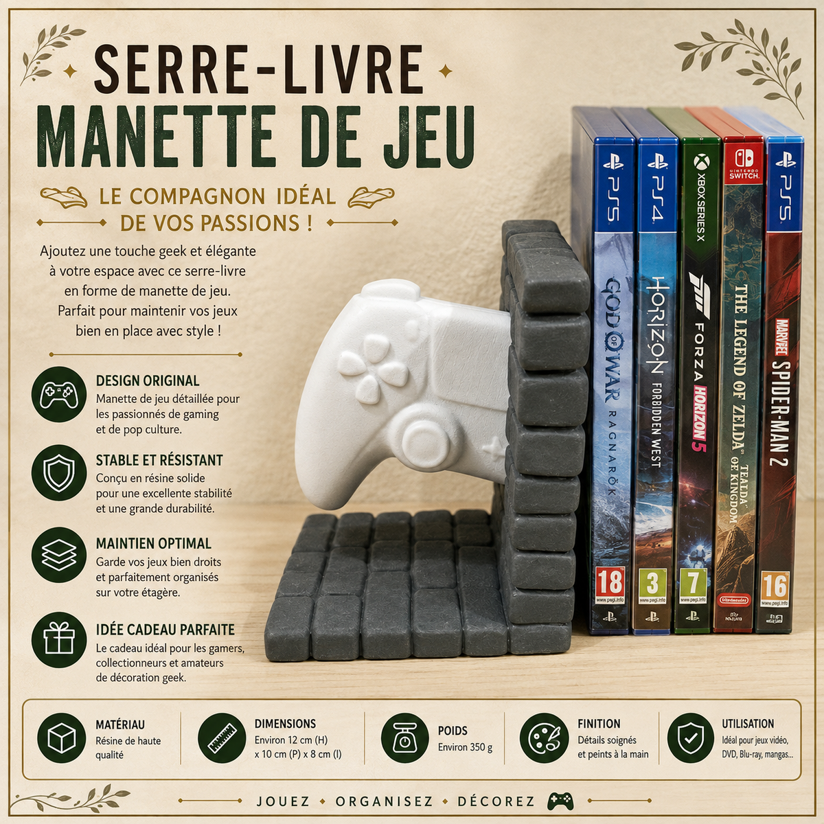 Gaming Bookend - Controller embedded in a brick wall RIGHT