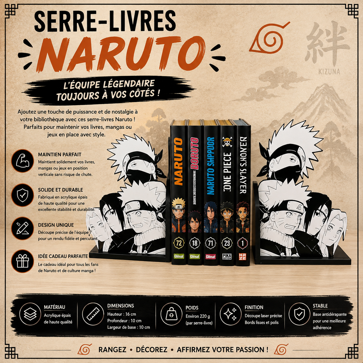 Naruto Bookends - Team 7 (Kakashi, Naruto, Sasuke, Sakura)