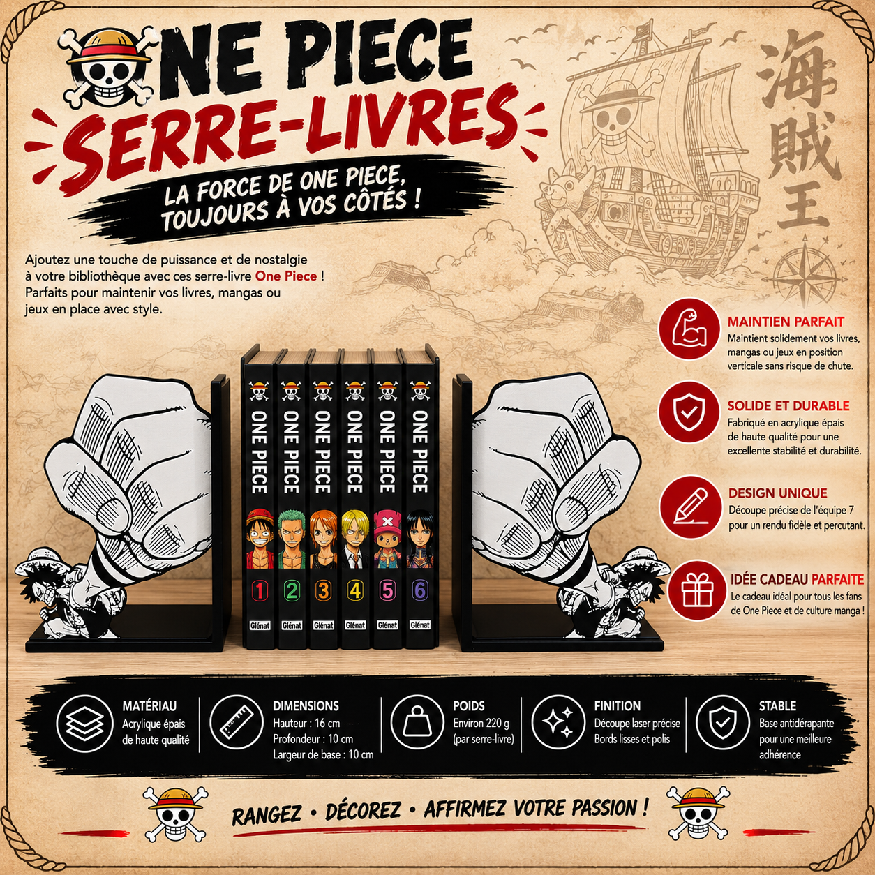 ☠️ Serre-livres One Piece – Luffy Gear Second