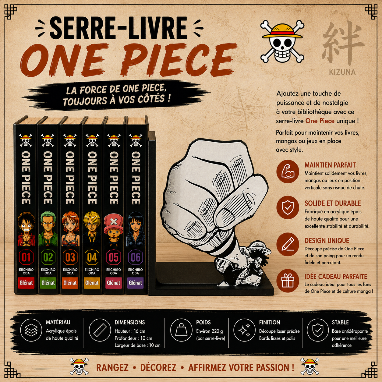 ☠️ Serre-livres One Piece – Luffy Gear Second