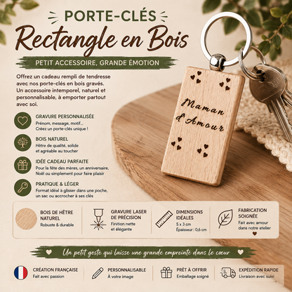 Porte-clés en bois – “d’Amour rectangle