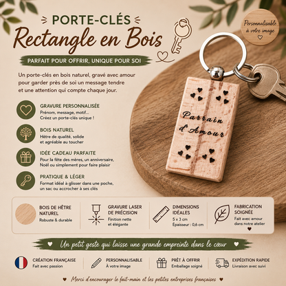 Porte-clés en bois – “d’Amour rectangle