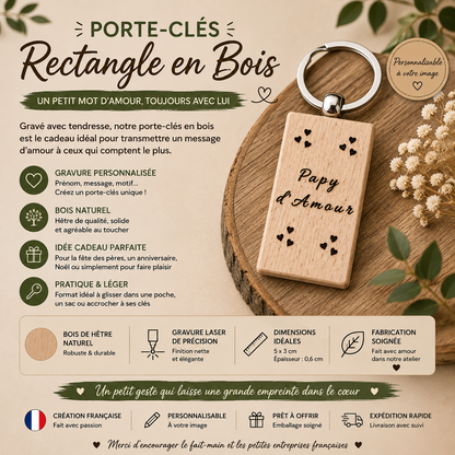Porte-clés en bois – “d’Amour rectangle