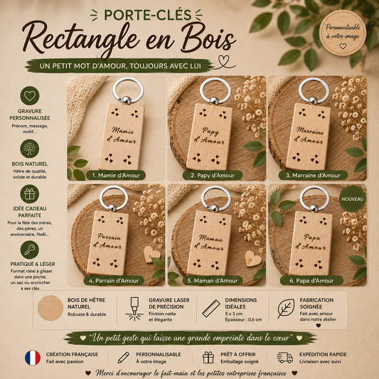 Porte-clés en bois – “d’Amour rectangle
