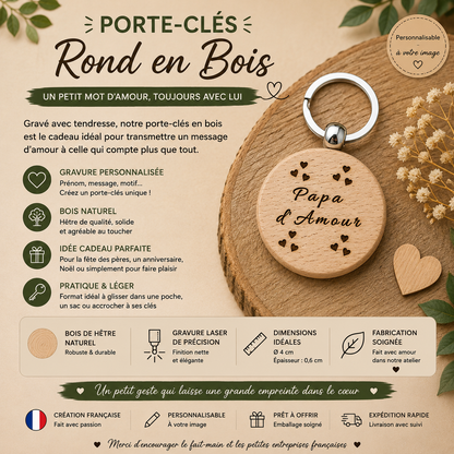 Porte-clés rond en bois – “d’Amour”