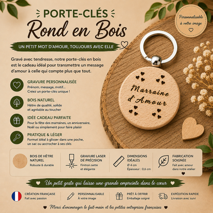 Porte-clés rond en bois – “d’Amour”