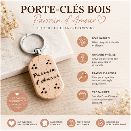 Porte-clés en bois "d’Amour" – Cadeau personnalisé et plein de tendresse