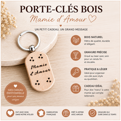 Porte-clés en bois "d’Amour" – Cadeau personnalisé et plein de tendresse