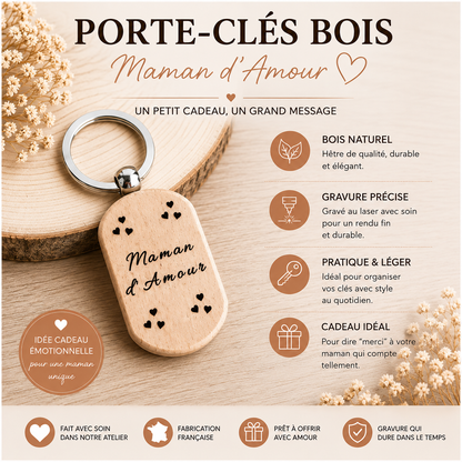 Porte-clés en bois "d’Amour" – Cadeau personnalisé et plein de tendresse