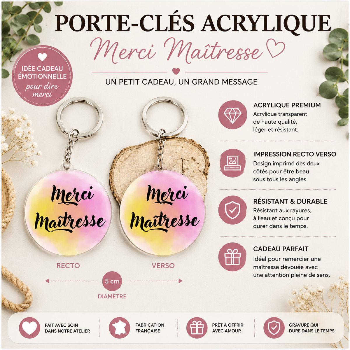 Porte clé Maitre ou Maitresse recto/verso