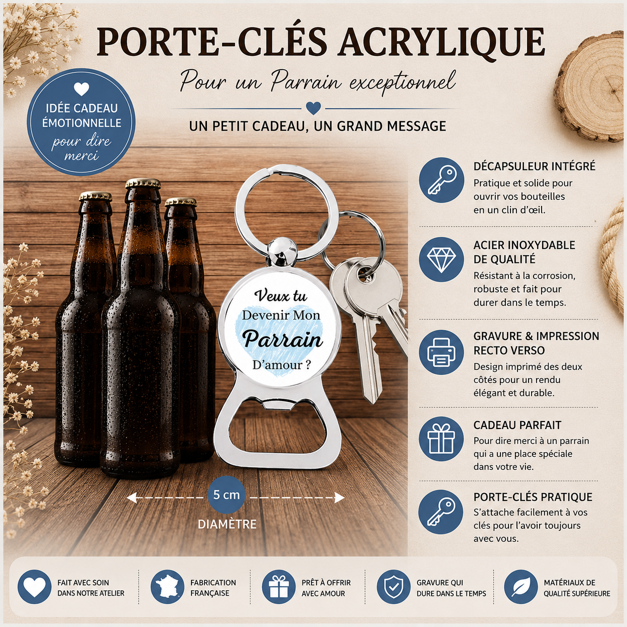 Round Bottle Opener Keychain