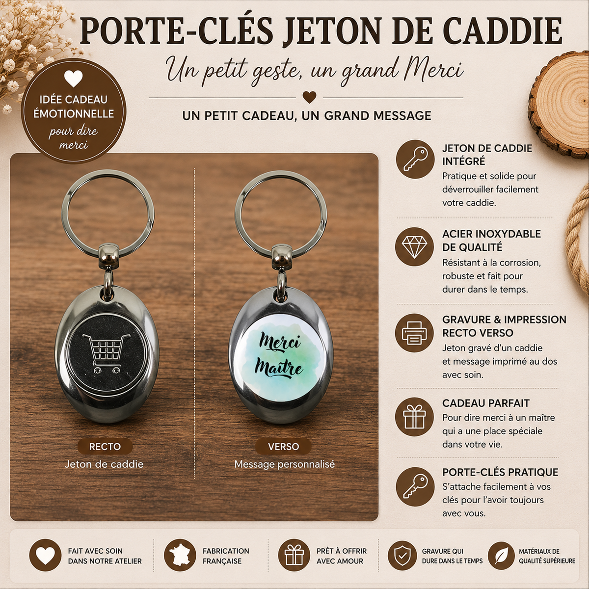 Porte clé jeton de caddie Maitre et Maitresse