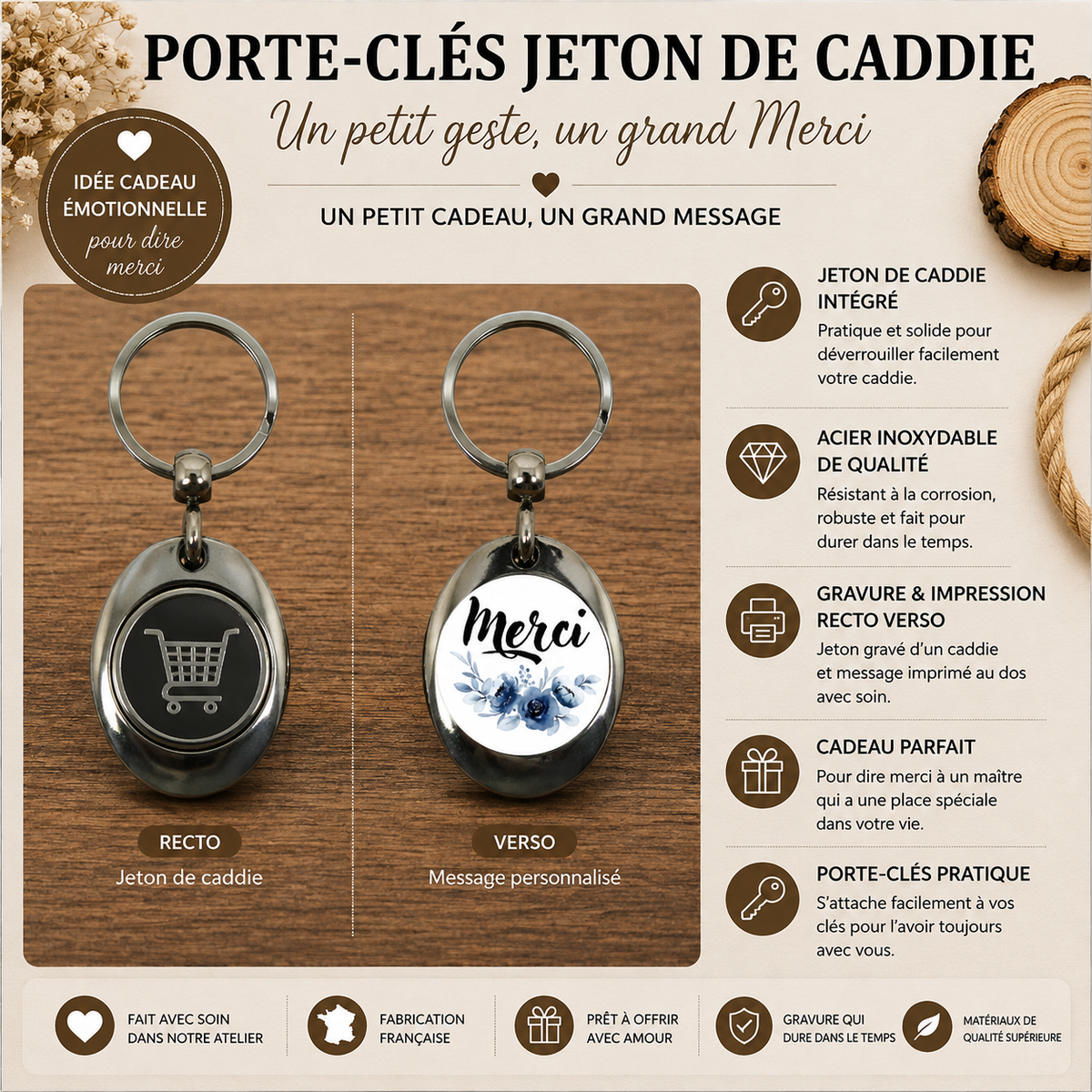 Porte clé jeton de caddie Maitre et Maitresse