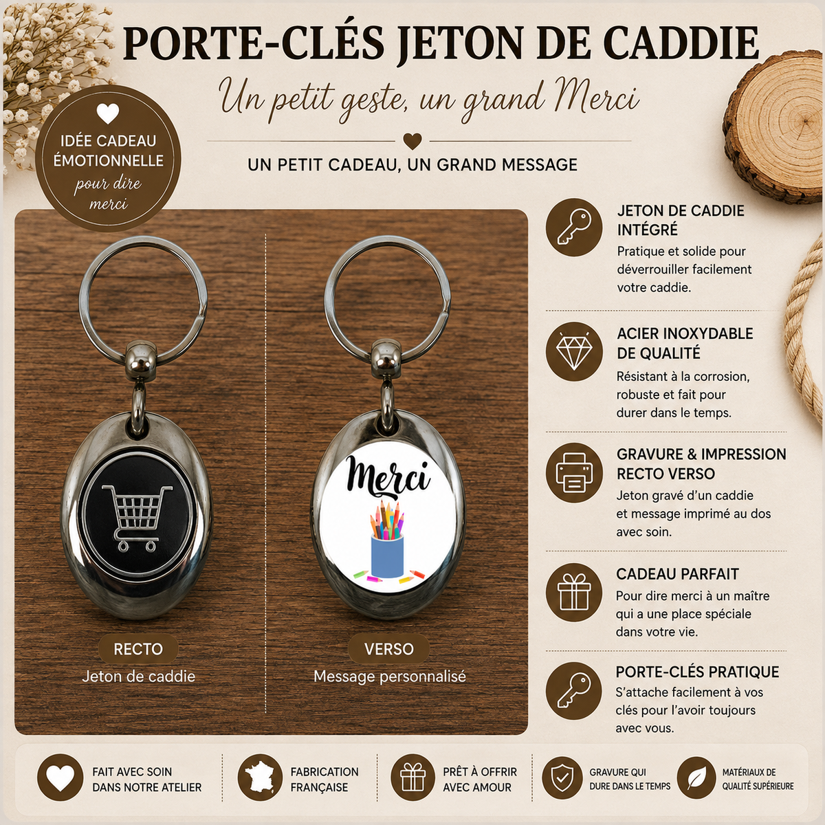 Porte clé jeton de caddie Maitre et Maitresse