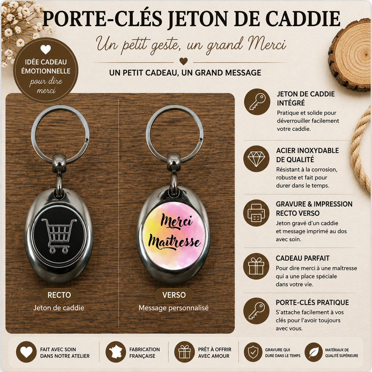 Porte clé jeton de caddie Maitre et Maitresse