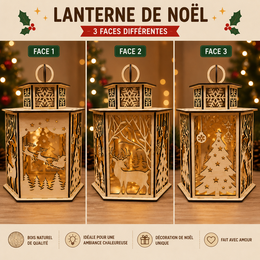 🕯️✨ Lanterne de Noël en Bois – Découpe Laser – Modèle Cerf & Sapins