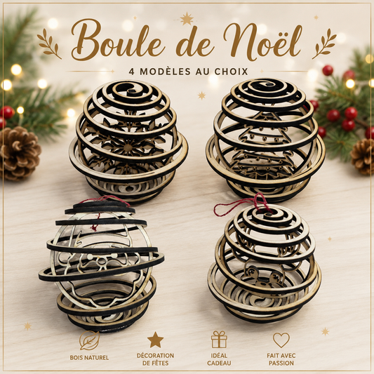 🎄 Boule de Noël 3D en Bois – Découpe Laser
