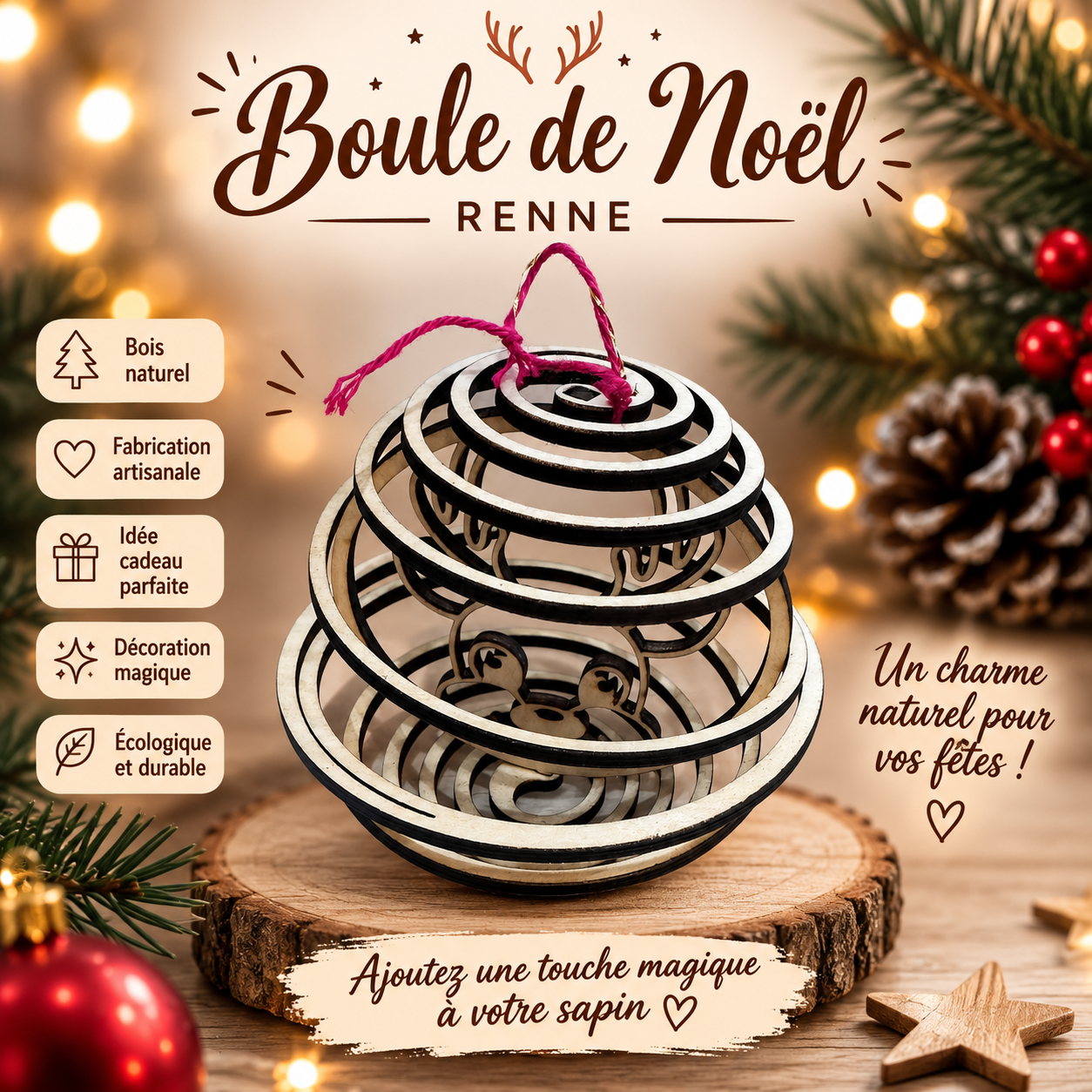 🎄 3D Wooden Christmas Ornament – Laser Cut