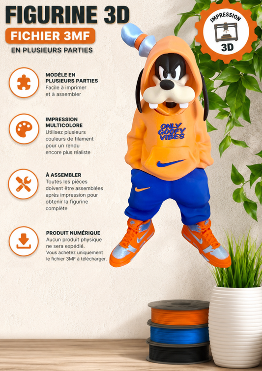 Goofy – Figurine 3D Streetwear – Fichier 3MF en plusieurs parties