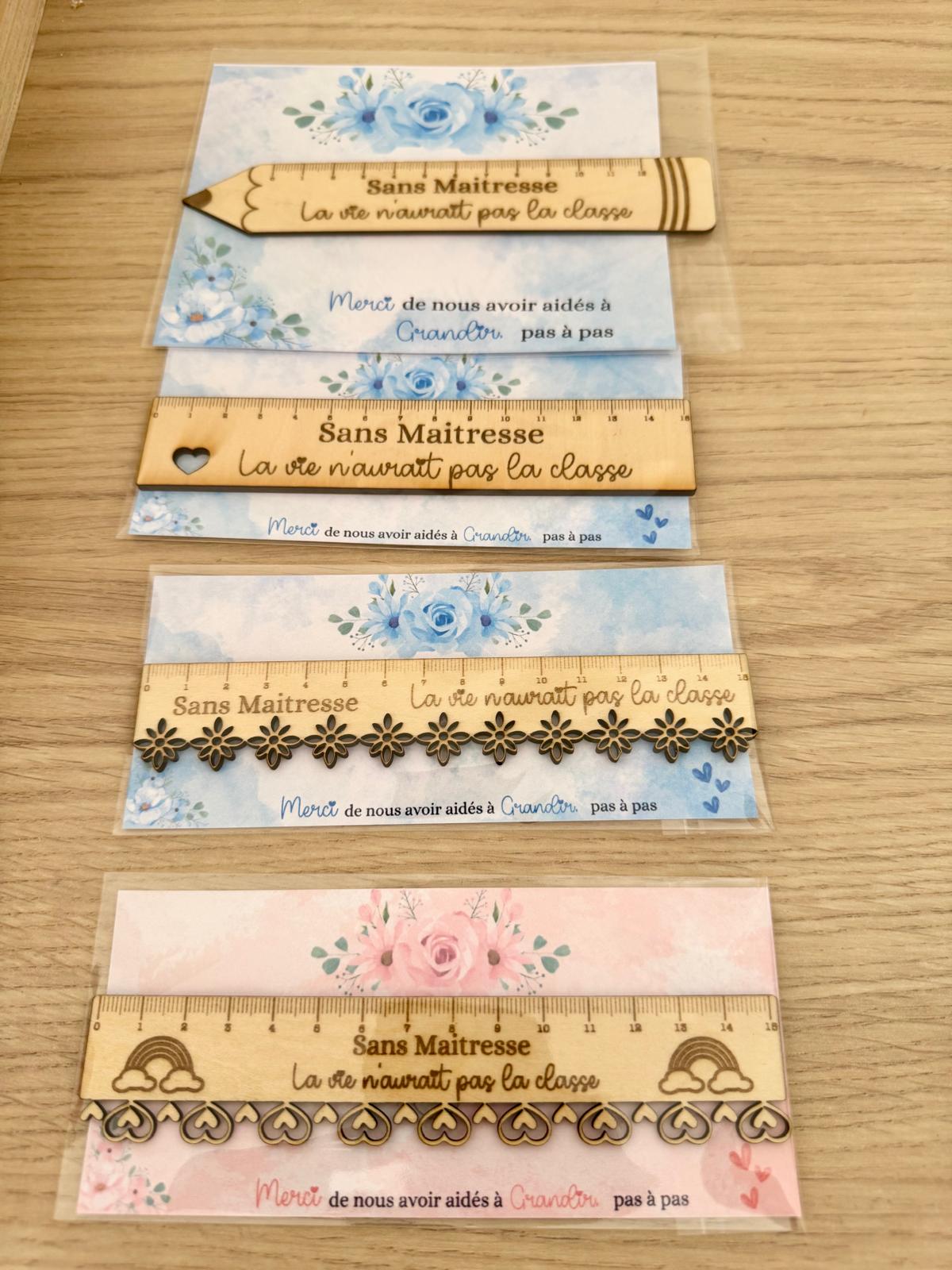 🪵 Règle en bois personnalisée – Cadeau pour Maîtresse