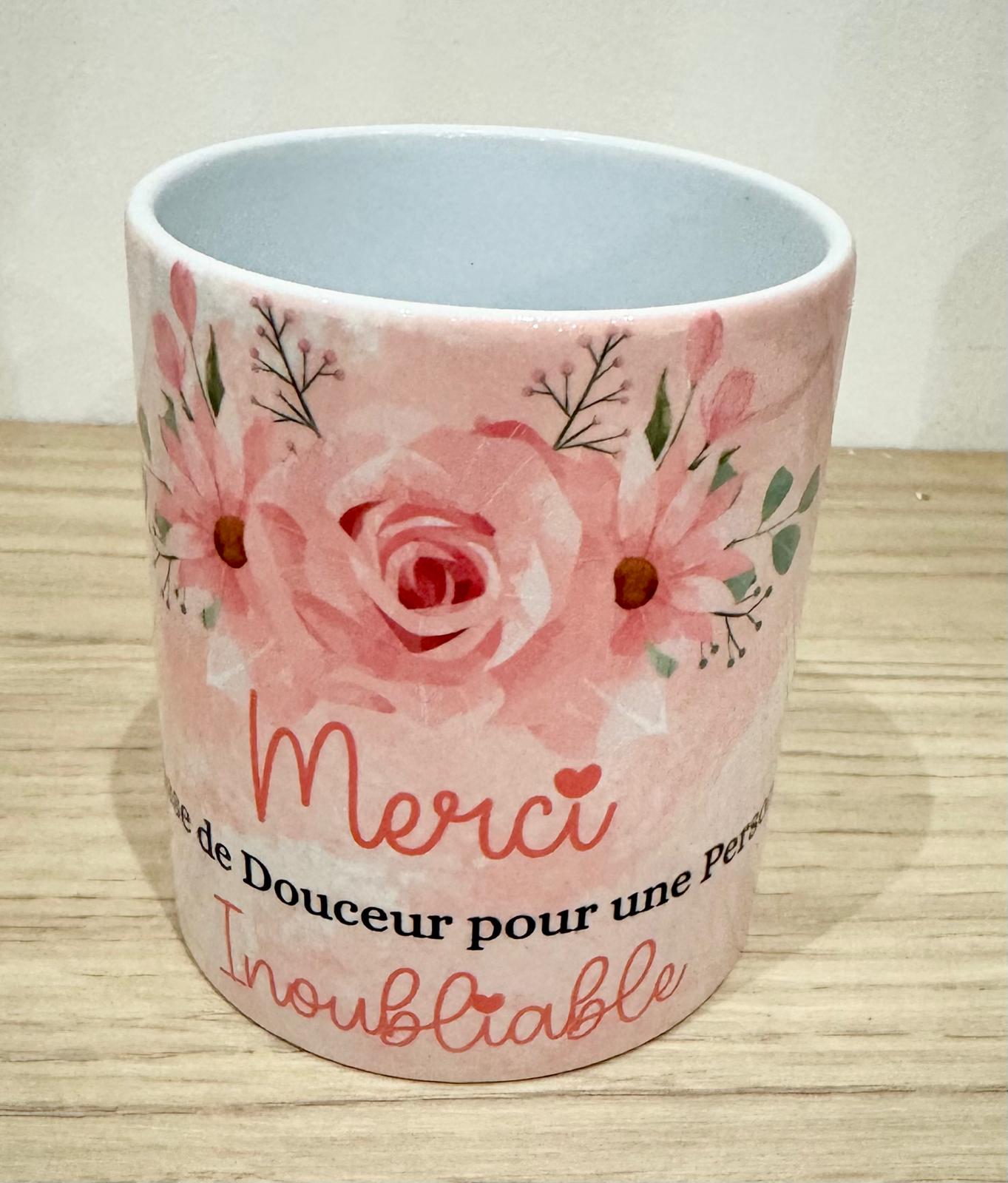 Mug Cadeau Personnalisé – “Merci” avec Motifs Floraux ou Enfantins 🌸🌈